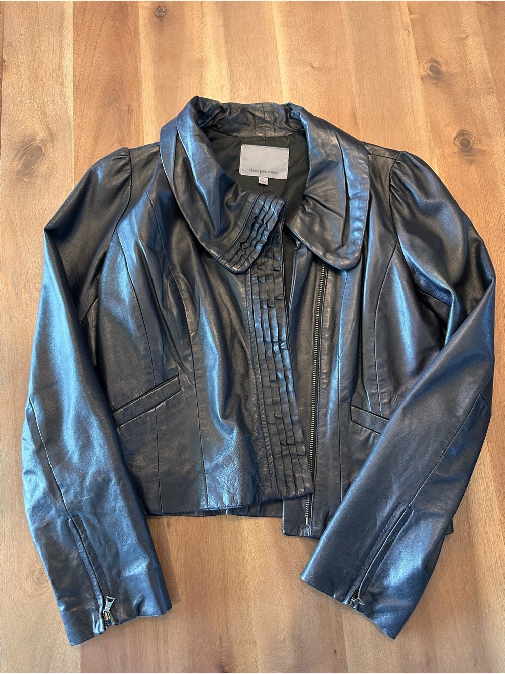 Classiques Entier Deep Purple Leather Jacket with Pleated Front